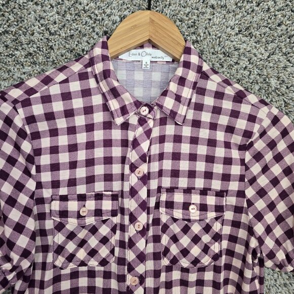 Eden & Olivia Maternity Top Womens Small Purple Check Button Up Stretch Casual - Picture 4 of 7